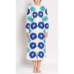 Nimo with Love Embroidered Dress COTTON WHITE FLOWER TURQ BLUE Small